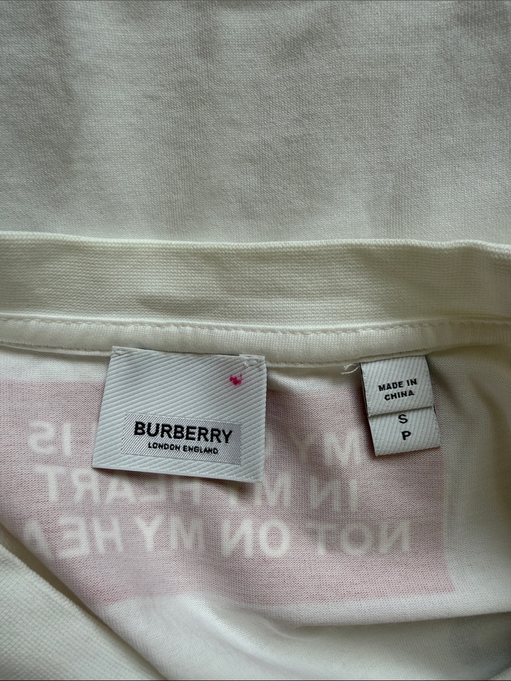 Burberry White Tee with Black & Red Graphic Text - Picture 4 of 5